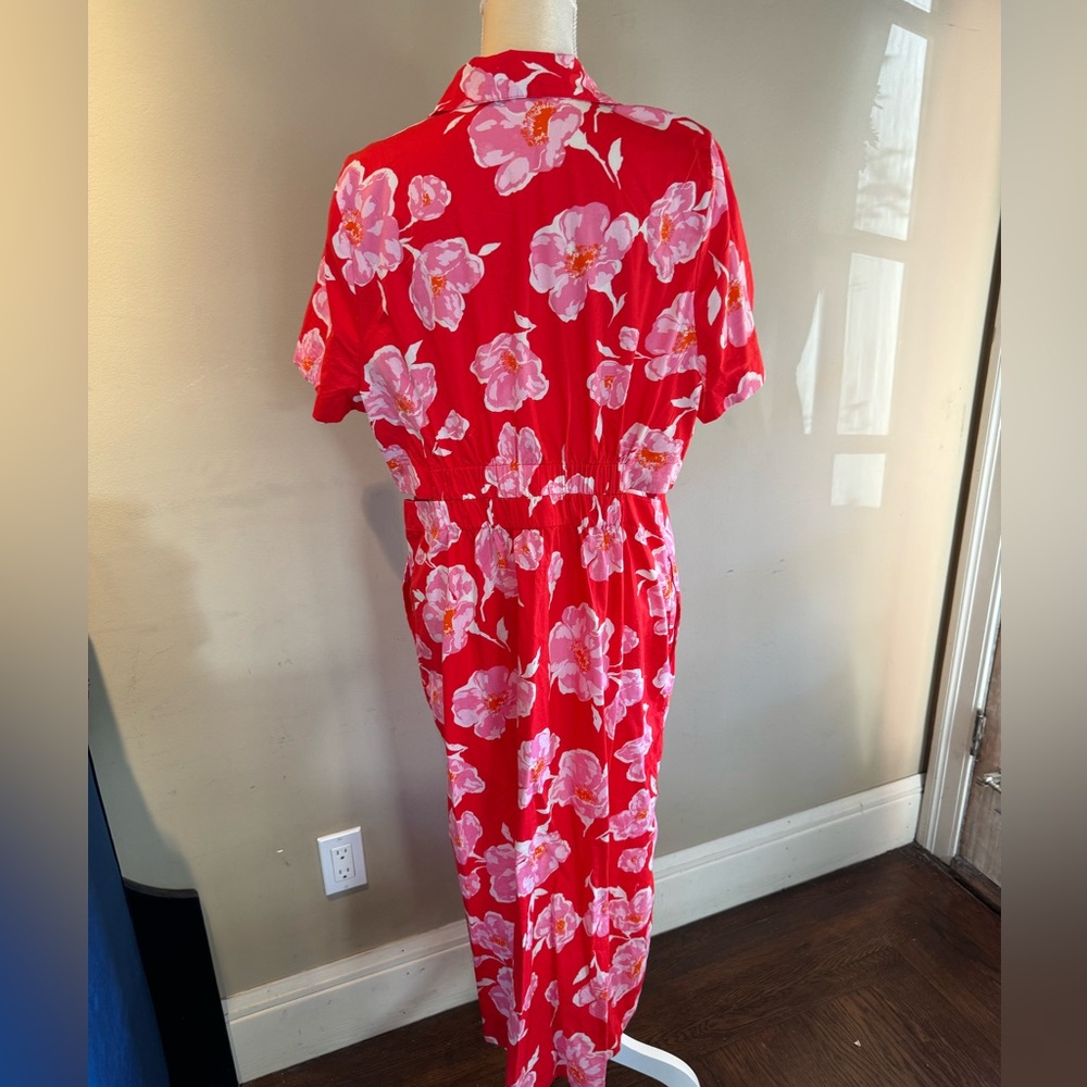 Old Navy Pink Floral with Cutouts Midi Shirt Dress Sz XL - Picture 8 of 12